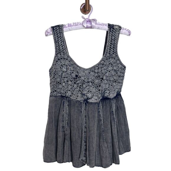 Rachel Zoe Tops - Rachel Zoe Boho Crochet Tank Top Sleeveless Woven Smocked Flowy Blue Small